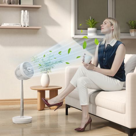 Ventilateur de bureau avec télécommande et batterie rechargeable. alimenté par USB. inclinaison et hauteur réglables. blanc