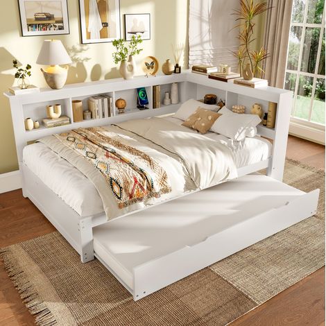 letto contenitore 140x200 con cassetti USB bianco HAVRYA (1/5)