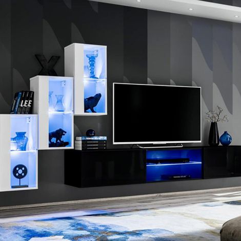 Ensemble Meuble TV "Switch XXII" 210cm Blanc & Noir (1/4)