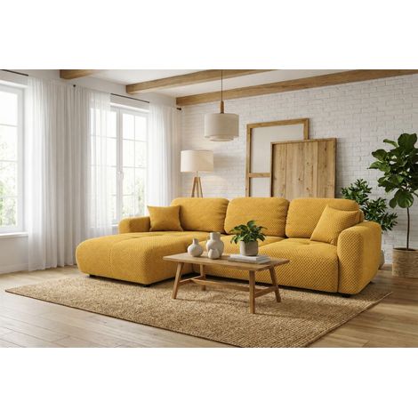 Ecksofa mit Schlaffunktion BRUSK MAX in Stoff Pop Honiggelb Ottomane Links (1/5)