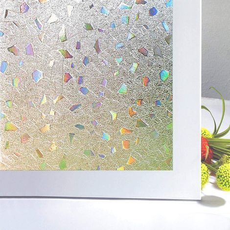 Sichtschutzfolie mit 3D-Regenbogeneffekt, dekorativ, UV-beständig, hitzebeständig, bietet guten Sichtschutz, elektrostatische Fensterfolie für Schlafzimmer, Wohnzimmer, Büro, Küche, 45 x 200 cm (1/5)