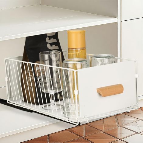 Tiroir Coulissant Cuisine, Organisateur Cuisine Extensible, Tiroir Coulissant Pliable Avec Glissières Silencieuses, Pas De Poinçonnage, Convient Pour La Cuisine (Blanc, 1pièce, 40-65.5x24x17cm) (1/5)