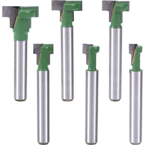 Set di 6 frese a buco di serratura, fresa a T con gambo da 6 mm e diametro lama 1/4, 5/16, 3/8, 9/16, 1/2, 5/8", fresa a T per lavorazione del legno, utensili per fresatura di bulloni esagonali in leg (1/5)