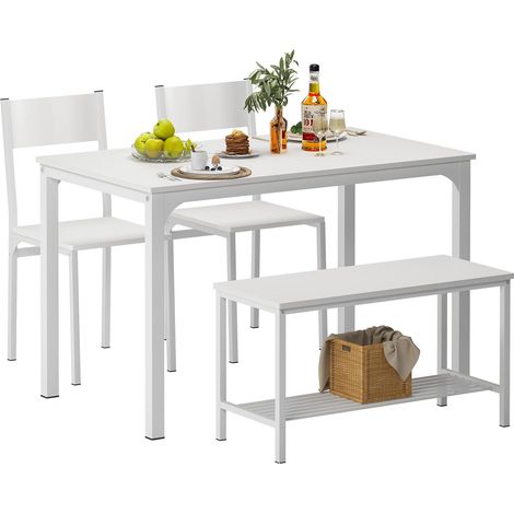 Soges – Ensemble salle à manger 4 pièces – Table 110x70cm avec 2 chaises et banc – Panneau MDF et métal noir – Design vintage (1/5)