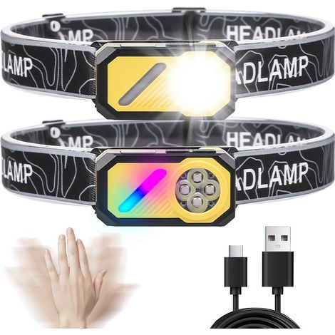 Lampe frontale LED multifonction détecteur de mouvement, lumière principale RGB et écran numérique avec support aimanté portable