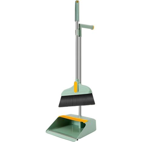 TRADE SHOP - Set Combinato Di Scopa + Paletta Con Denti 2 In 1 Con Manici In Acciaio Per Pulizia Casa -