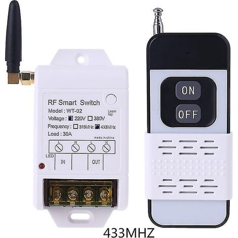 Récepteur de télécommande sans fil avec relais 315 MHz/433 MHz +220 V/380 V 30 A, avec voyant LED et portée de 2000 m. (1/4)