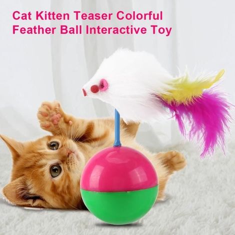 Jouet pour chat animal de compagnie chat chaton taquineries jouet teaser boule de plumes colorée drôle jouet interactif jeu de jeu (1/4)