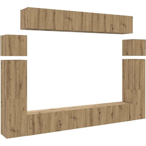 Set Mobile TV 8 pz Montato a Parete Rovere in Legno Multistrato vidaXL (1/5)
