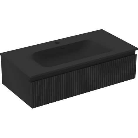 Mexen Rivel meuble de salle de bains 90 cm avec lavabo Vela, 1 tiroir, rainuré, noir mat - 91A20-09023-1-BF71-W23M71 (1/5)