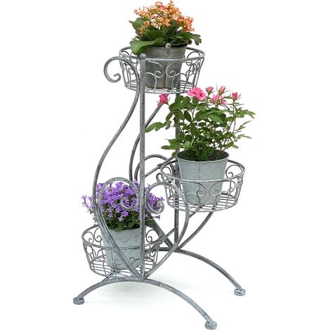 DanDiBo Blumentreppe Metall Grau 75 cm Blumenständer mit 3 Ablagen 96011 Blumensäule Pflanzenständer Pflanzensäule Blumenhocker