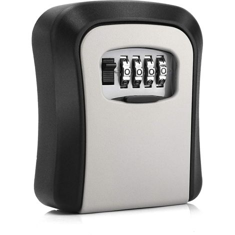 Caja fuerte para llaves de pared con cerradura de combinación, código de 4 dígitos, color negro y gris
