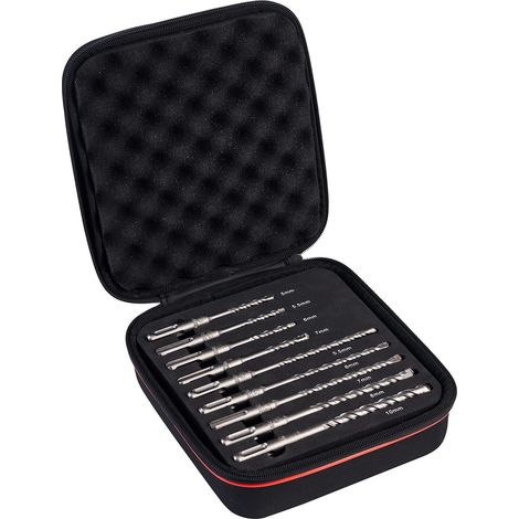 SDS Plus Kit de forets – 9 pièces KBPSK09 pointe en carbure de tungstène 2 pointes pour marteau perforateur – Pour béton, maçonnerie, pierre, briques (1/5)