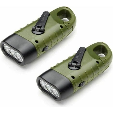 Wiederaufladbare Solar-Taschenlampe (2er-Pack), LED-Notfall-Dynamo-Handkurbel-Taschenlampe mit Karabiner zum Wandern, Reisen, Camping, Klettern, Armeegrün (1/4)