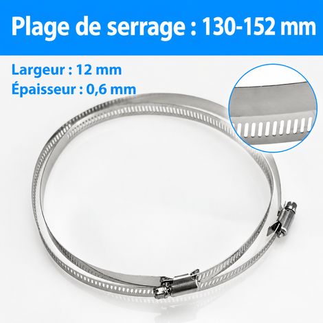 Collier de serrage tout inox 201 130-152 mm bande 12 mm pour tuyau et gaine 130-152 201 12 34 g – Livraison gratuite