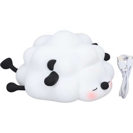 Ortviai Veilleuse en forme de mouton noir, rechargeable USB, intensité réglable par tapotement, silicone et ABS (1/5)