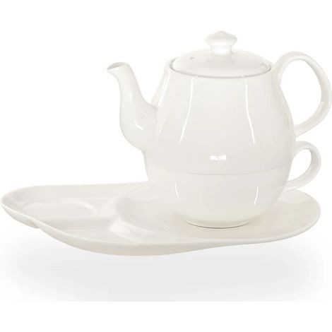 Service à thé Buchensee pour une personne / Service à thé Daisy, théière blanche de 600 ml, porcelaine Crystal Bone China (1/5)