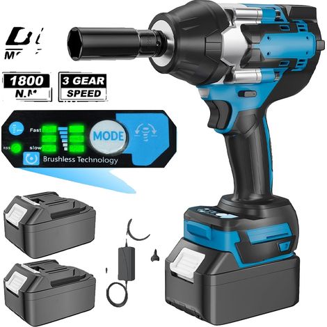 Llave de impacto, 1800 Nm de par, compatible con baterías de 18 V, 2 baterías (1/2)