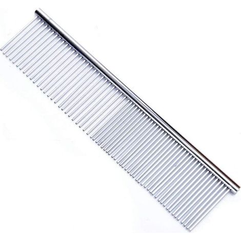 Peigne en acier avec extrémités arrondies, dents en acier inoxydable, pour enlever les nuds et les emmêlements, outil de toilettage pour caniche, chien et chat, 19,05 cm de long. (1/4)