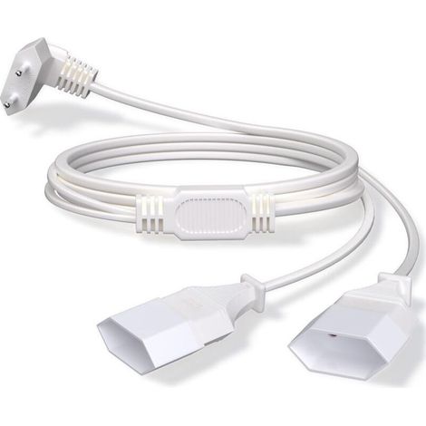 Rallonge Électrique - 2 M - Prise Euro Double - 250 V 2,5 A - Pour Lampe Projecteur Moniteur TV PC - Blanc (1/5)