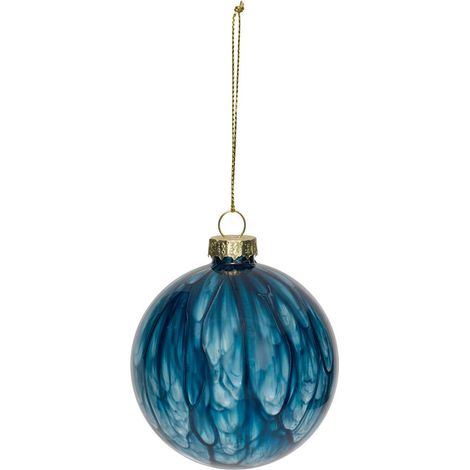 Palla di vetro con decorazione effetto marmo d.8cm blu - Feeric lights & christmas