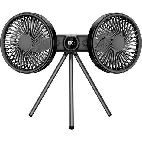 Doppelkopf-Stativventilator mit 3 Geschwindigkeitsstufen, 3600 mAh Akku, LED-Digitalanzeige und starkem Luftstrom für das Büro. (1/5)
