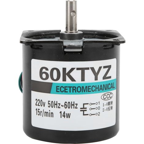 Moteur synchrone AC 220V 14W, axe central 15 tr/min, permanent aimant, couple élevé, faible vitesse, bidirectionnel contrôlable, avec support XD60KTYZ, micro-moteur à réduction, usage industriel. (1/5)