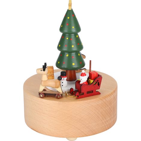 Boîte à musique en bois à mécanisme d'horlogerie, décoration de Noël, ornements artisanaux, cadeaux de Noël en hêtre (1/5)