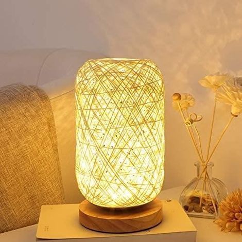 Lampe De Chevet Moderne En Bambou Et Rotin - Lampe De Table Moderne Et Créative Avec Base En Bois - Décoration Personnalisée (1/4)
