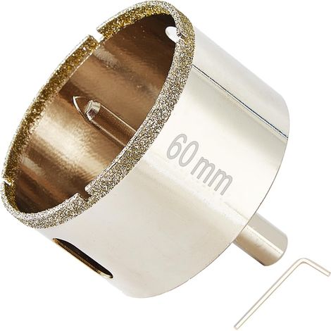 Scie cloche diamant de 60mm avec foret pilote, pointe pour carrelage de 60mm avec foret de guidage au centre pour verre, porcelaine, carrelage, céramique, marbre et granit (1/5)