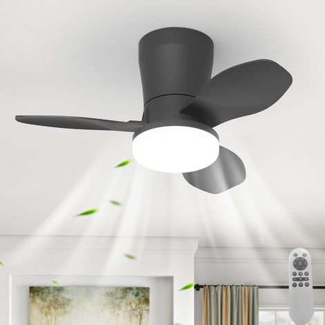 Ventilador de techo negro de 65 cm con iluminación LED, silencioso, motor de CC reversible, mando a distancia, 6 velocidades, temporizador, controles independientes y luz regulable. (1/5)
