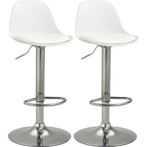 Ensemble de 2 tabourets de bar pivotants avec dossier, réglables en hauteur, supportant jusqu'à 120 kg, en similicuir blanc et acier, 40 x 42 x 82-104 cm (1/5)