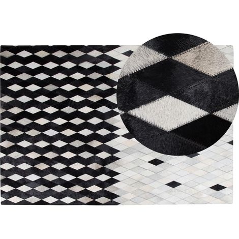 Alfombra de piel blanca y gris 140 x 200 cm moderna patchwork hecha a mano Maldan