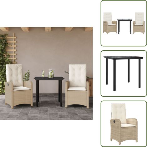 Cojines para sillas - vidaXL Set comedor de jardín 3 pzas con cojines ratán sintético beige - Muebles de exterior
