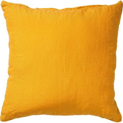 LINN - Coussin décoratif 45x45 cm - 100% lin - Coloris uni - Jaune doré - Coussin intérieur inclus - Coussins de luxe pour salon et canapé (1/4)