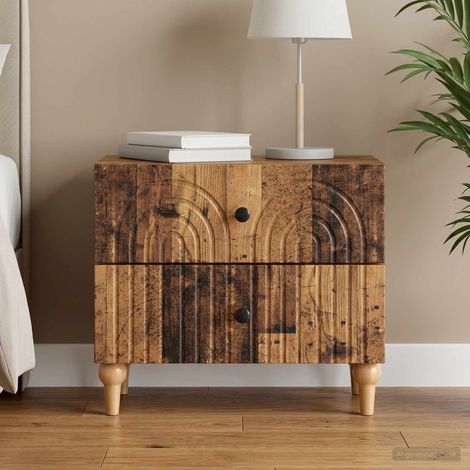 Table de chevet 2 tiroirs en bois d’ingénierie, bois ancien, 62 x 34,5 x 48 cm - PANGIVO (1/5)