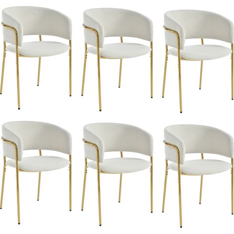 Pack de 6 sillas de comedor modernas beige con tejido de cordón, patas metálicas y pies regulables (1/5)