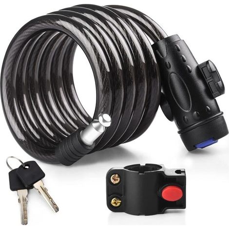 Câble antivol vélo 120 cm – Acier flexible avec revêtement PVC – 2 clés uniques – Verrouillage sans clé – Pour motos. scooters. chariots bébés (1/5)