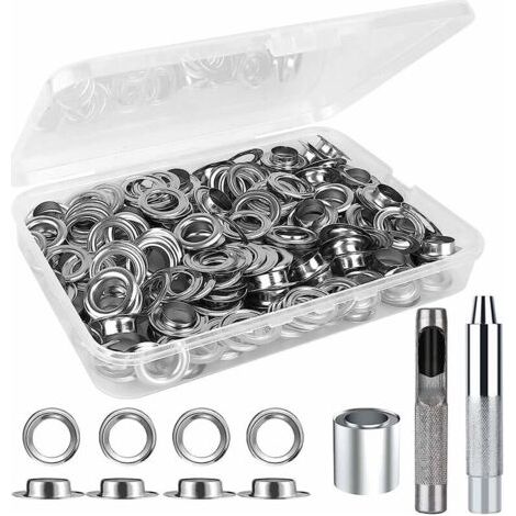 Kit de Trousse à Oeillets Outils 12mm - 120 Ensembles Oeillet Métallique - Grommet Outils à Oeillet pour Bricolage Rideaux Bâche Toile Tente de Réparation