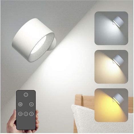 Applique Murale Interieur,Spots muraux,Télécommande et commande tactile,3 Niveaux de Luminosité,3 Modes de Couleur,Rendu des couleurs élevé Ra≥85,Sans fil,Batterie rechargeable haute capacité (1/4)