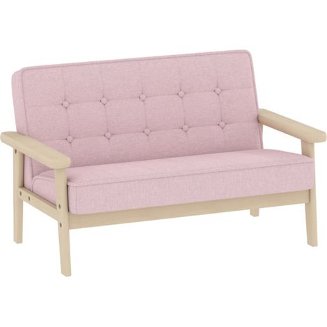 Fauteuils-Double-Siège-Cadre-Bois-Velours-Rembourré-Enfants-3à15Ans-Rose-77x42x48cm (1/5)