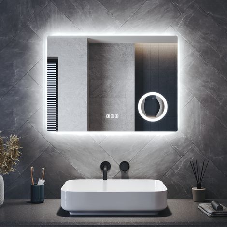 SONNI Badspiegel Wandspiegel mit Beleuchtung Anti-Beschlag, Bluetooth LED Badspiegel mit 3 Lichtfarben Memory-Funktion und 3-Fach Vergrößerung, 1000 x 600 mm