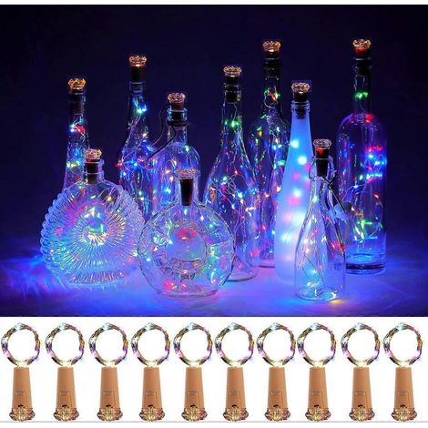 Lot de 10 mini guirlandes lumineuses féériques à piles pour bouchons de bouteille de vin, en forme de diamant, avec LED intégrées, idéales pour les fêtes, Noël, Halloween et les mariages (M) (1/5)