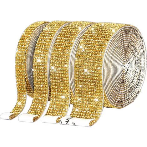 4 Rollen selbstklebendes Strassband, Kristall-Strassband, selbstklebendes Kristall-Diamant-Strassband, Kristall-Strassband, für DIY-Autodekorationen (Gold)