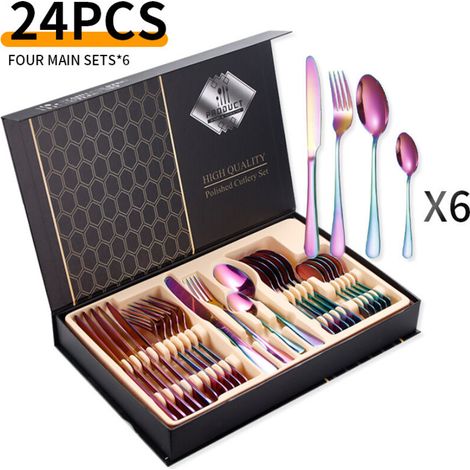 Set of 24 stainless steel cutlery - service for 6 people - stainless steel - multicolor (1/5)