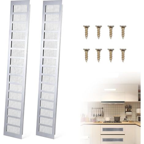 Paar rechteckige Lüftungsgitter 600 mm x 100 mm, Aluminium-Lüftungsgitter für Türen und Schränke, mit 8 Schrauben (1/5)