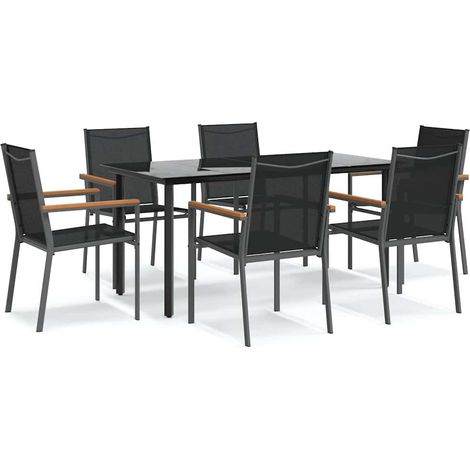 Maison Exclusive - 7-tlg. Garten-Essgruppe Schwarz Textilene und