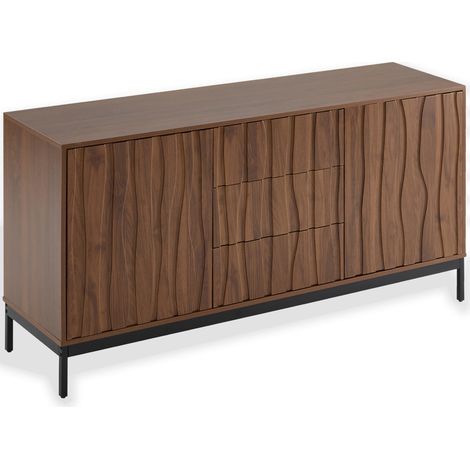 Buffet 150cm en chêne foncé avec 3 tiroirs, meuble de rangement polyvalent pour salon, cuisine ou entrée (1/5)