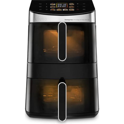 Ufesa Friggitrice ad Aria Flamingo Duo, Doppia Vasca, Capacità 11,5L, 8 Programmi Preimpostati, Schermo Touch Digitale, DualZone Heat, 2500W, Verticale, 50–220ºC, Air Pulse 360º, Finestra con Luce (1/5)