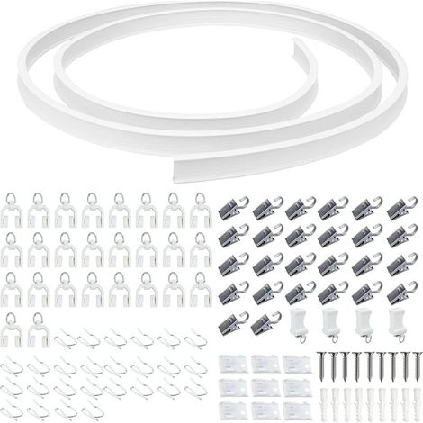Rail courbe de 5 mètres, tringle à rideaux avec crochets pointus et accessoires, rail flexible en forme de U et de L (1/5)